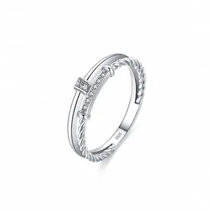 Authentieke 925 Sterling Zilveren Dubbellaagse Geometrische Ring Voor Vrouwen Minimalistische Twist Pave Zirconia Vingerring Mode Sieraden