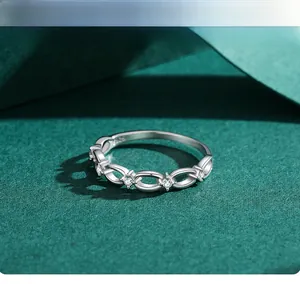 Macro view of S925 sterling silver hollow chain ring featuring white zircon accents