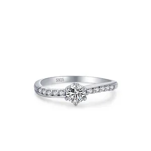 S925 Sterling Silver Round Cut Zirconia Ring Minimalist Prong Band Engagement Wedding Ring For Women Fashion Jewelry