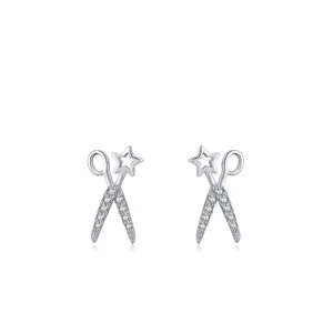 925 Sterling Silver Star Scissors Stud Earrings For Women Creative Design Zirconia Inlaid Silver Stud Earrings Fashion Jewelry