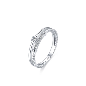 Minimalistische dubbellaagse S925 sterling zilveren ring met gedraaide textuur en micro-inlegwerk