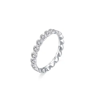 S925 Sterling Silver Heart Ring For Women Elegant Rhinestone Geometric Band Finger Ring Stylish Commuter Fine Jewelry Gift