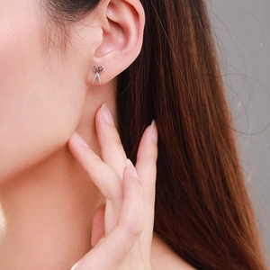 Unique s925 silver scissor stud earrings with sparkling stones and star detail