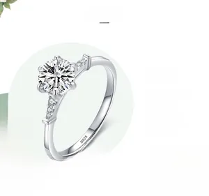 Detailed view of S925 silver ring featuring six-prong setting and hallmark engraving