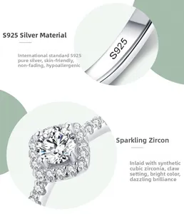 Close-up of S925 sterling silver hallmark and prong-set cubic zirconia ring details