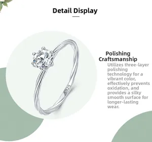 Détail de bague en argent S925 avec anneau torsadé et serti à six griffes pour diamant simulé