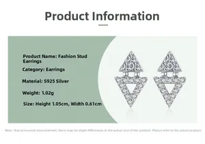Detailed specs of S925 silver geometric triangle stud earrings with cubic zirconia pave