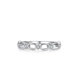S925 Sterling Silver Hollow Chain Link Ring For Women Geometric Micro-Inlaid Rhinestone Stackable Finger Ring Fashion Commuter Jewelry