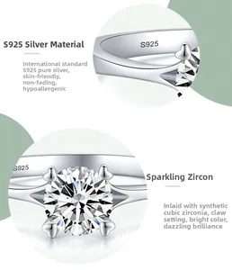 Detail showing the S925 sterling silver stamp and heart-shaped prong setting for the ring