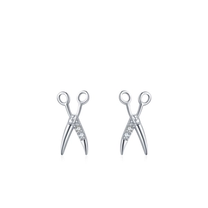 Creative S925 sterling silver scissors stud earrings with sparkling cubic zirconia inlay