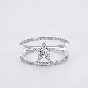 925 Sterling Silver Double Layer Star Ring For Women White Gold Plated Zirconia Pave Fashion Jewelry Wedding Finger Ring