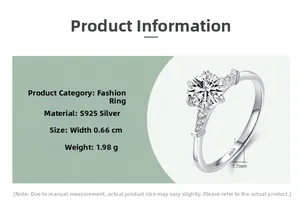 Detail view of S925 silver ring with 1-carat simulated diamond and 1.7mm band width