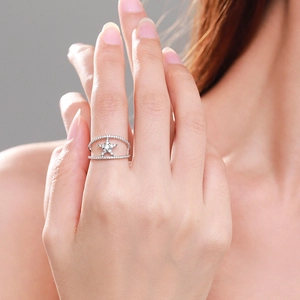 925 silver double layer star ring with sparkling pavé crystals for women