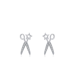 Creative s925 silver scissors and star stud earrings with sparkling cubic zirconia stones