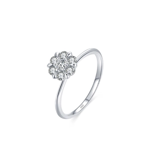 S925 sterling silver flower ring with white gold plating and sparkling cubic zirconia stones