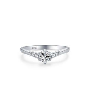 Classic S925 sterling silver six-prong ring with a large center round solitaire diamond