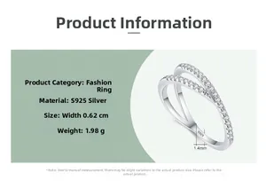 Macro detail of S925 sterling silver cross ring showing 0.62cm width and 1.98g weight