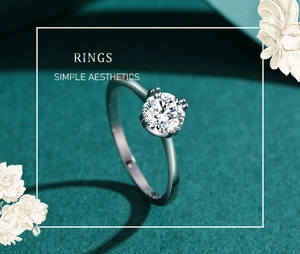 Macro shot of a minimalist S925 silver ring featuring a four-prong set round diamond