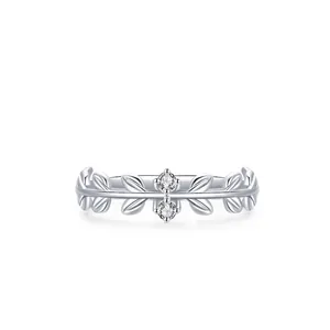 Bague Feuille en Argent Sterling 925 pour Femme Zirconia Branche d'Olivier Réglable Minimaliste Bijoux de Mode