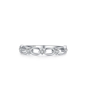 S925 sterling silver chain link ring with white cubic zirconia and hollow design
