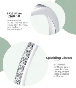 Macro detail of S925 sterling silver ring band with cubic zirconia in prong setting