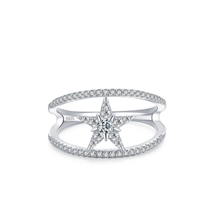 S925 sterling silver double layer star ring with sparkling pavé cubic zirconia