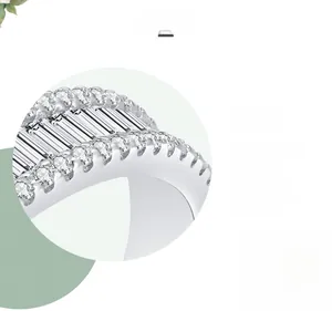 Macro shot of S925 silver ring featuring baguette-cut and round cubic zirconia inlays