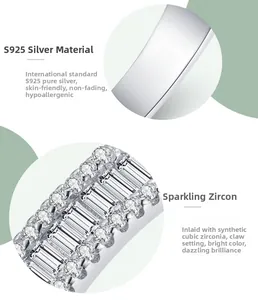 Detailed view of S925 sterling silver ring featuring prong-set cubic zirconia stones