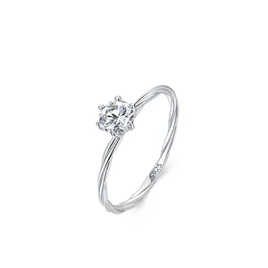 Bague en Argent Sterling 925 Zirconia à Six Griffes Minimaliste Torsadée Bijoux Cadeau Pour Femme Bague Argentée