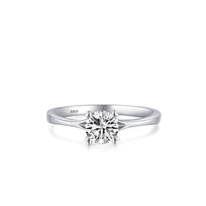 Classic 925 Sterling Silver Solitaire Ring For Women Round Brilliant Cut Zirconia Engagement Wedding Jewelry Gift