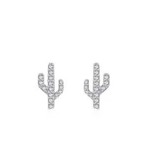 S925 Sterling Silver Cactus Stud Earrings For Women Minimalism Micro Inlaid Zirconia Lightweight Fashion Jewelry Gift
