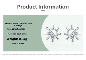 Detail showing S925 sterling silver sunflower stud earring with micro zircon inlay dimensions