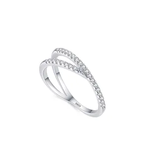 925 Sterling Silver Geometric X Cross Zirconia Ring For Women Niche Design Micro Pave Minimalist Fashion Jewelry Finger Band Gift