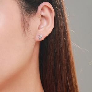 S925 sterling silver cactus stud earrings with sparkling pavé cubic zirconia for women