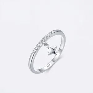 Bague Pendentif Étoile en Argent Sterling S925 pour Femme Minimaliste Zirconia Sertissage en Rangée Bijoux de Mode Luxe