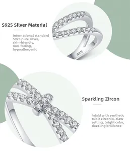 Detailed view of S925 sterling silver stamp and prong-set cubic zirconia on crossover ring