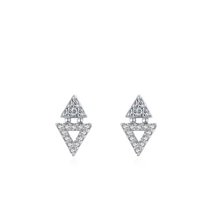 S925 Sterling Silver Geometric Triangle Stud Earrings Shiny Zirconia Minimalist Micro Inlaid Earrings For Women Daily Wear Jewelry
