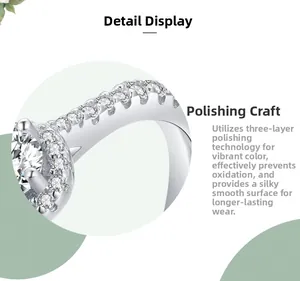 Detailed side view of S925 silver ring showcasing triple-layer polishing and pavé setting