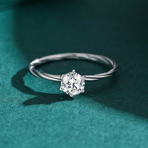 Bague de fiançailles en argent S925 avec anneau torsadé et oxyde de zirconium à six griffes