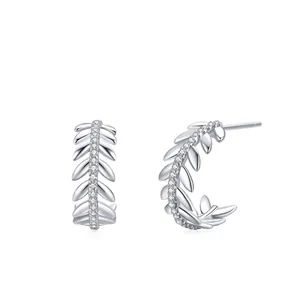 925 Sterling Silver Leaf Stud Earrings Light Luxury Fashion Micro Rhinestone Inlaid Botanical Jewelry For Women Daily Accessory