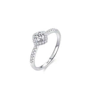 Luxury S925 Sterling Silver Square Halo Zirconia Ring For Women Geometric Micro Pave Finger Ring Fashion Anniversary Jewelry