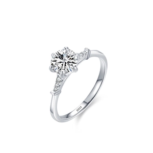Classic S925 sterling silver ring with a six-prong 1 carat sparkling zircon stone