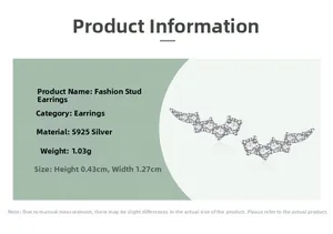 Detail view of S925 sterling silver wavy stud earrings with sparkling cubic zirconia