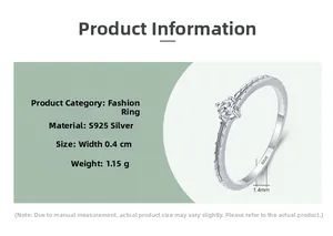 Detail of S925 silver ring featuring round zircon and precise dimension measurements
