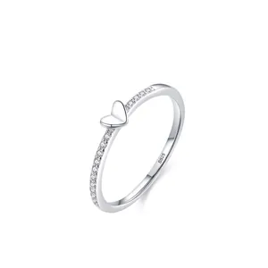 S925 Sterling Silver Heart Ring For Women Elegant Zirconia Inlaid Love Heart Finger Ring Fashion Jewelry Valentine Day Gift