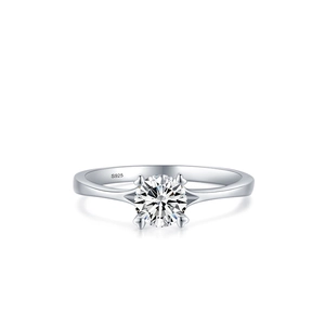 Classic S925 sterling silver ring with 1 carat brilliant round cut solitaire diamond