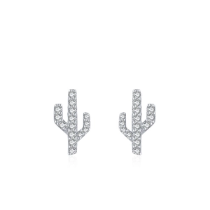 Elegant s925 silver cactus stud earrings with micro-set sparkling zircon stones