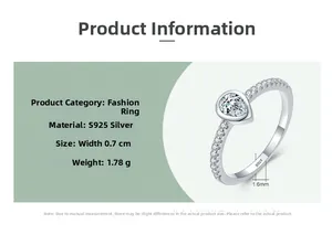 Macro detail of S925 silver pear-cut ring with 0.7cm width and 1.6mm band thickness