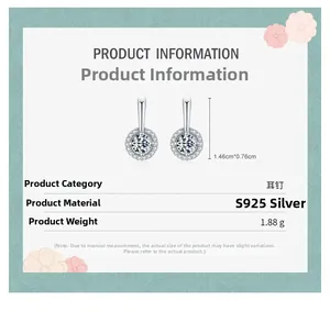 Spécifications détaillées de taille pour boucles d'oreilles halo en argent S925 et zircons