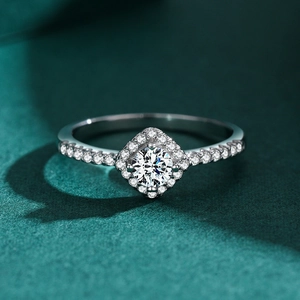 Luxurious S925 silver halo ring featuring a round zircon center stone and pave setting